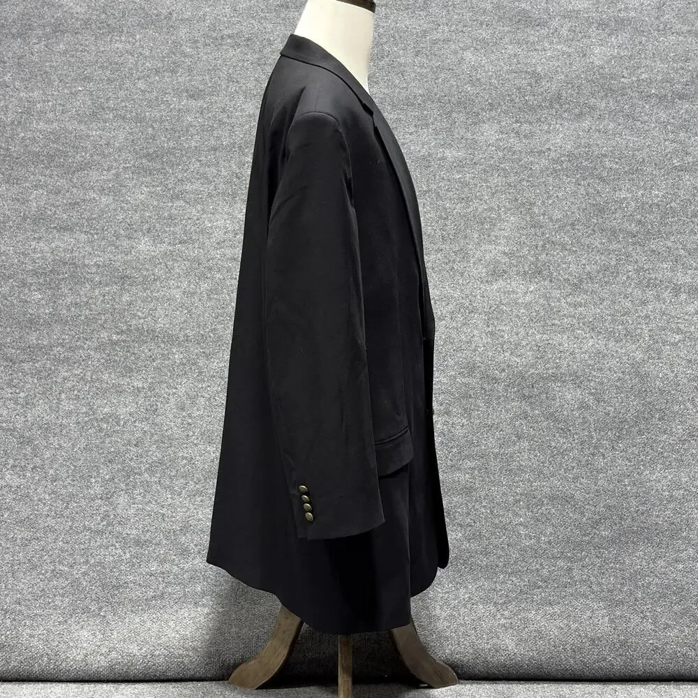 GS Blazer Mens 50 Long Black 2 Button Gold Tone Buttons Lined Jacket Sport Coat